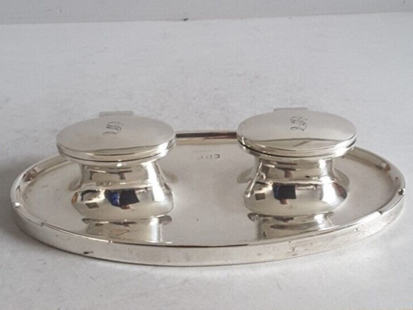 Sterling Oval Double Inkstand