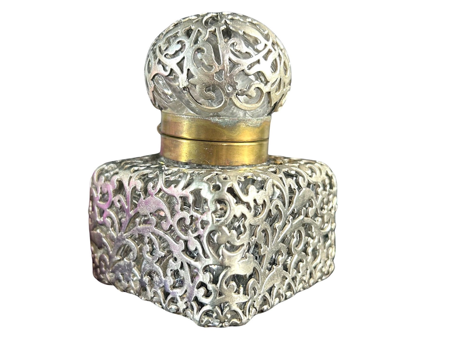 Lead Crystal Inkwell with Metal Overlay