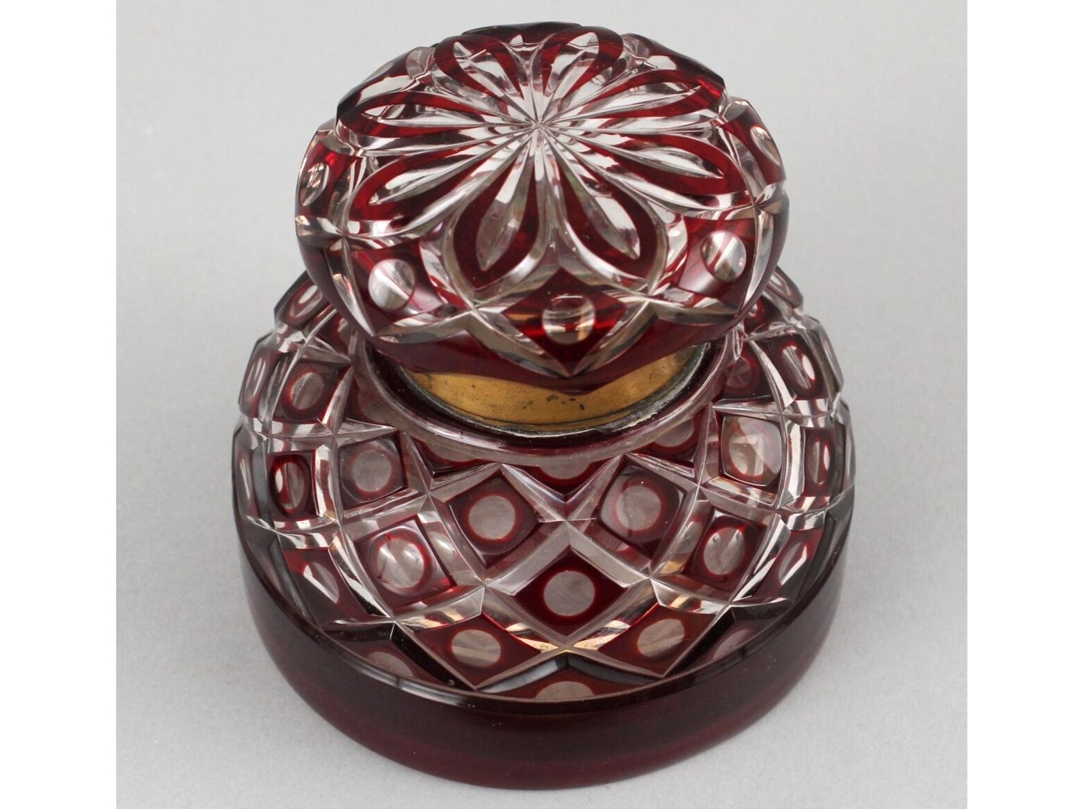 Cut Ruby Overlay Glass Inkwell