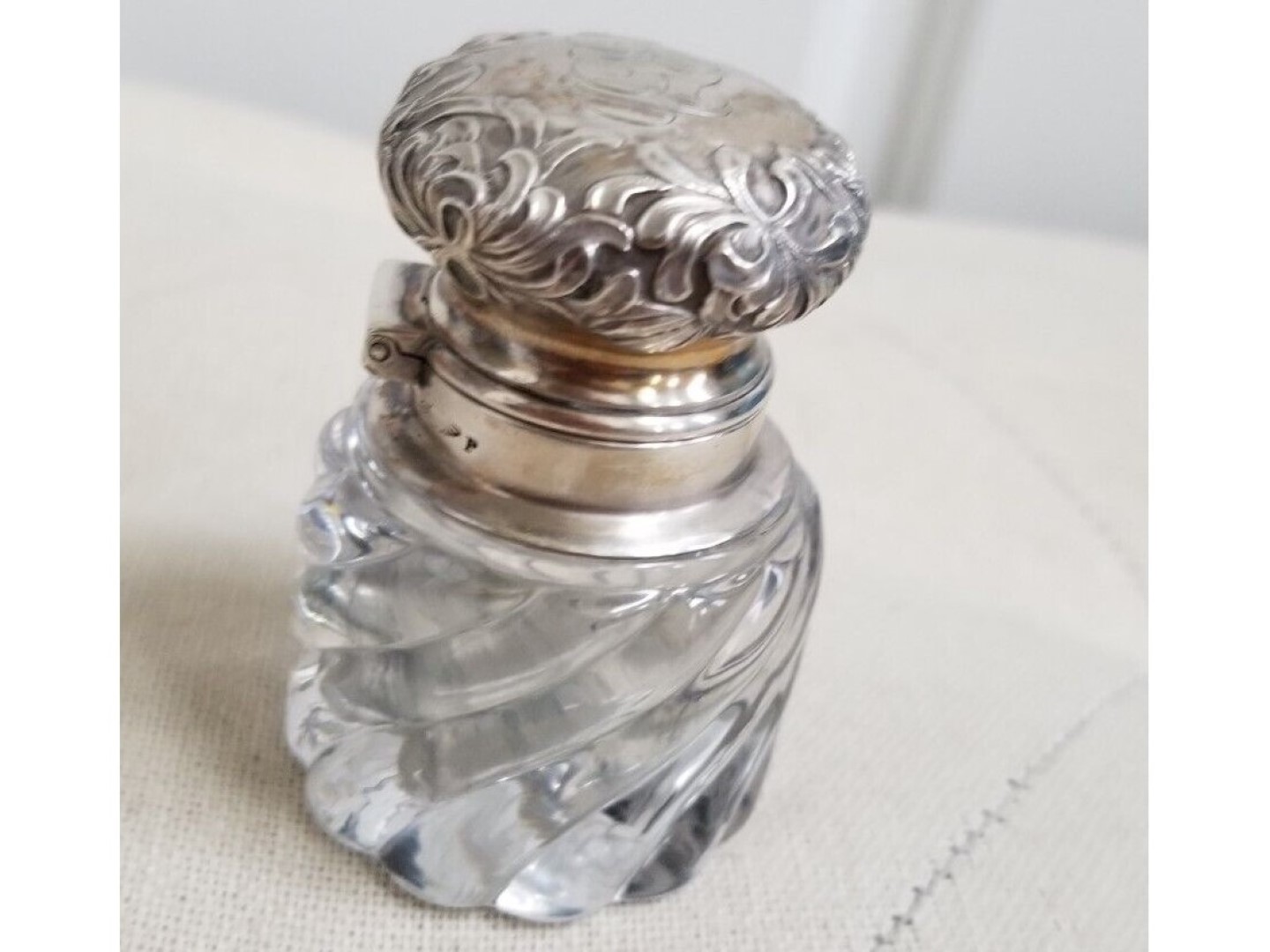 Crystal Inkwell Sterling Lid