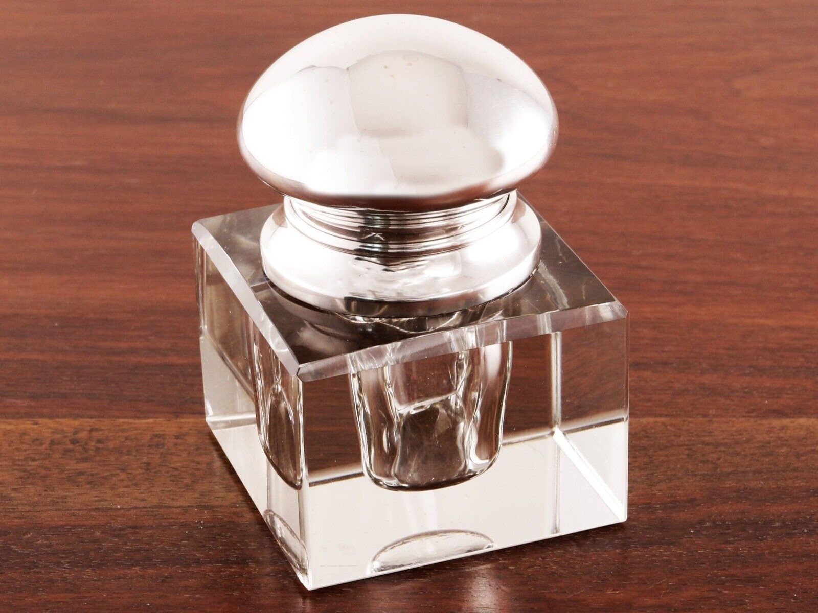 Crystal Inkwell with Silver Lid