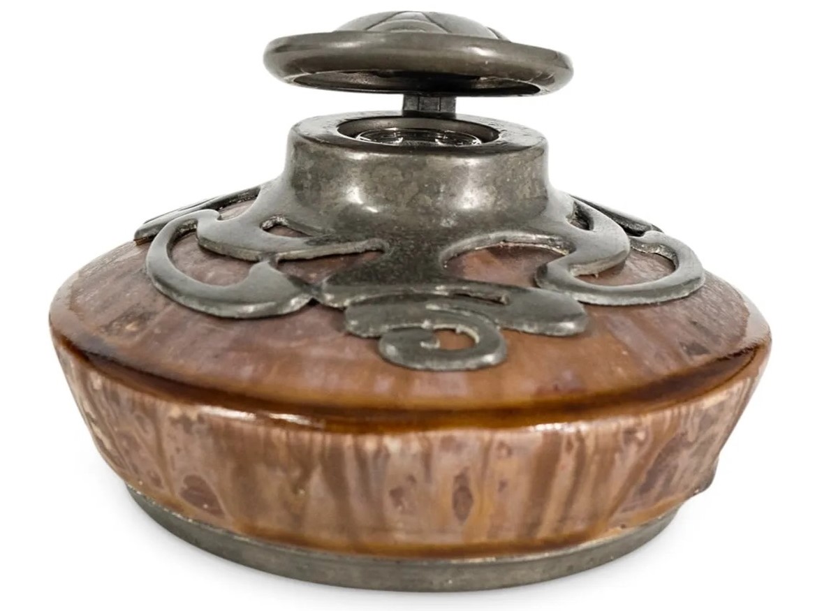 Glazed Stoneware and Pewter Inkwell