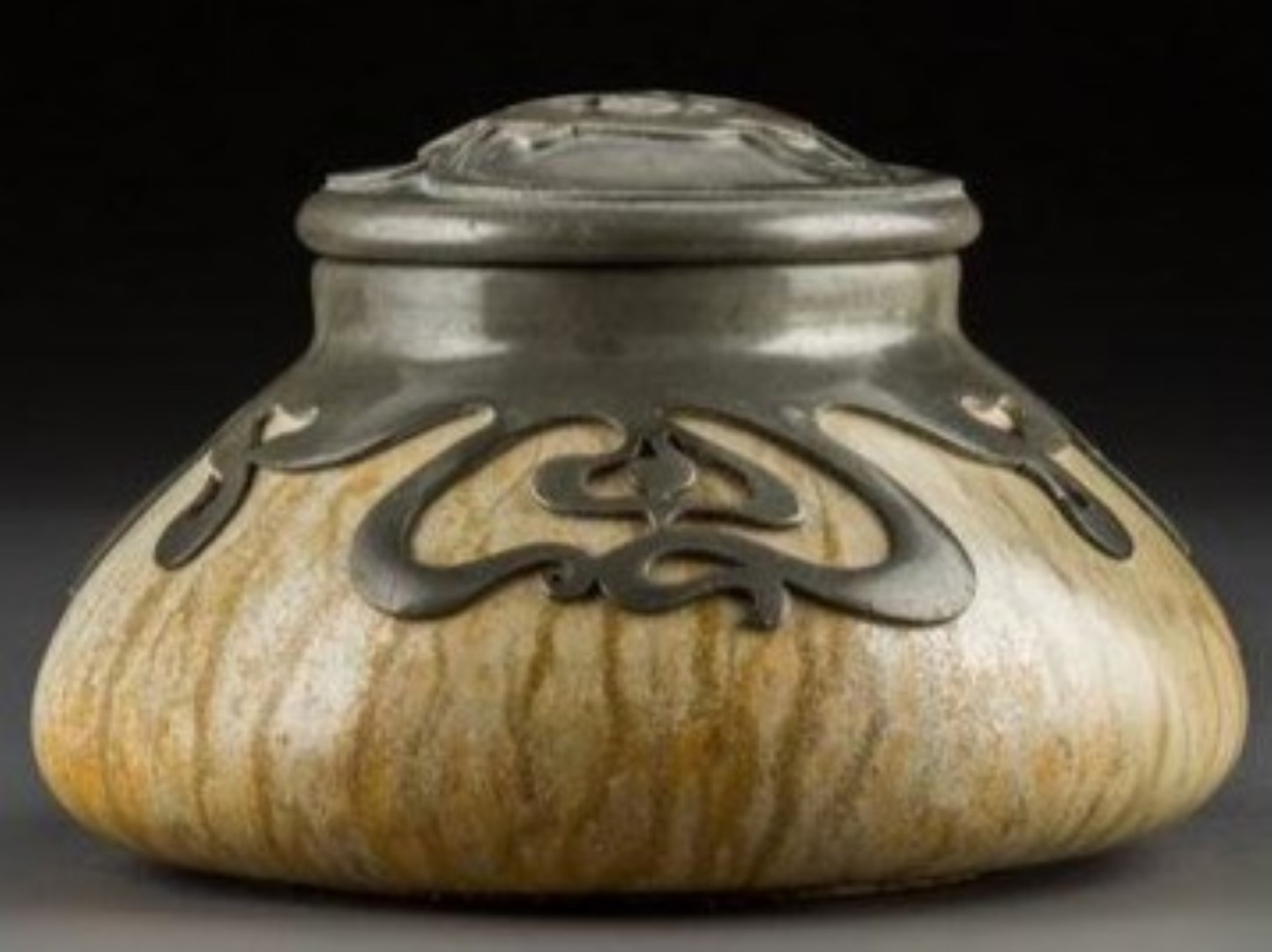 Pewter Mounted Stoneware Inkwell