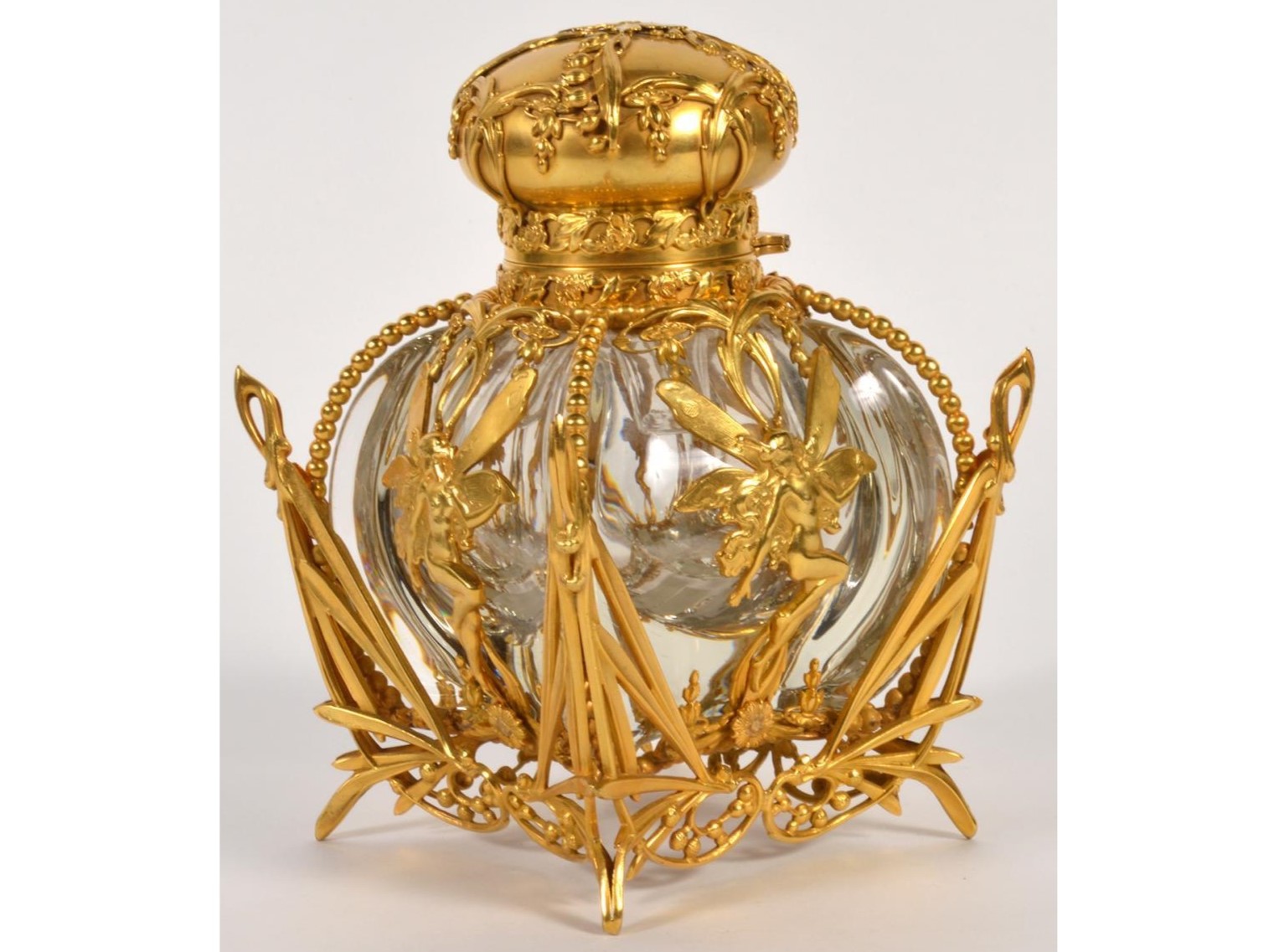 Doré Bronze and Crystal Inkwell