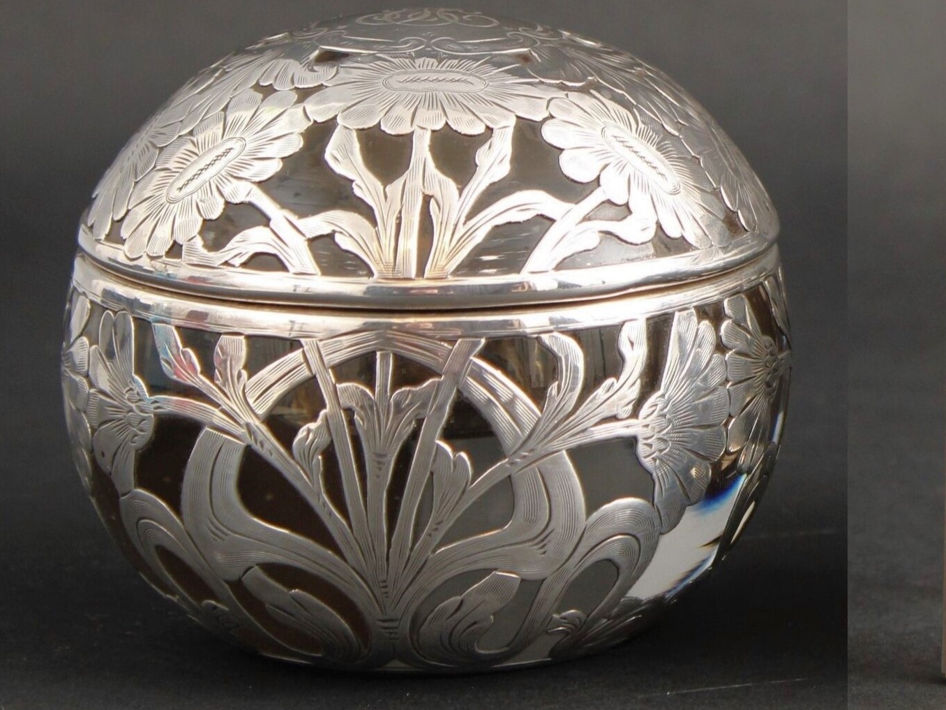 Round Silver Openwork Inkwell