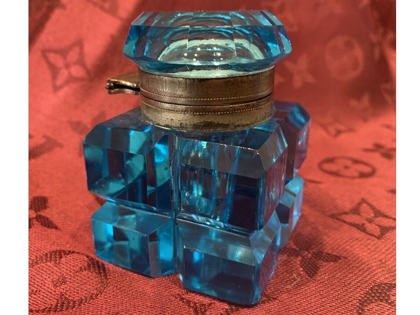 Electric Blue Cut Crystal Inkwell