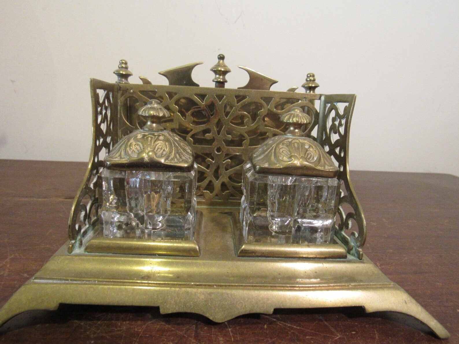 Brass Double Inkstand with Letter Holder