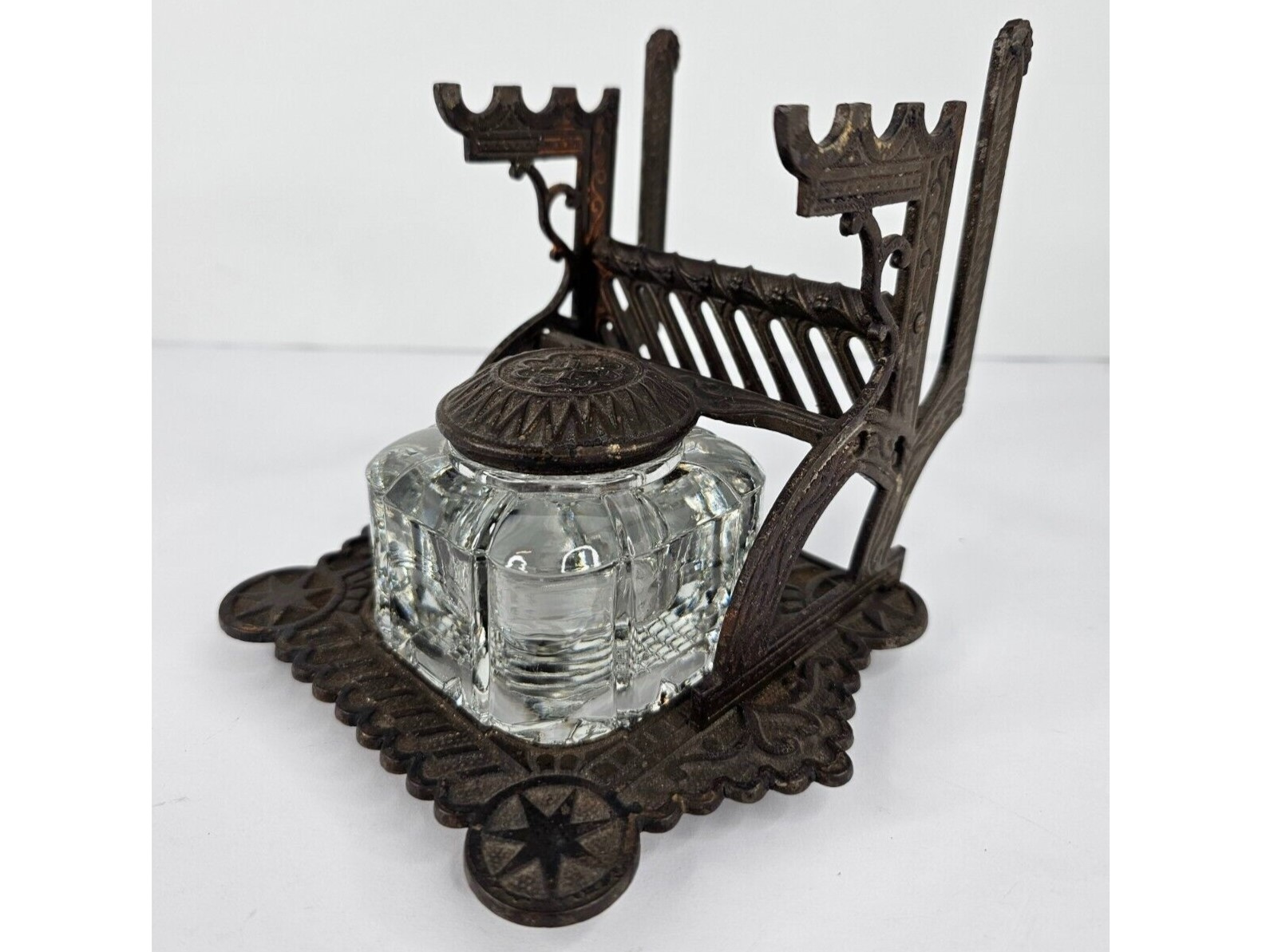 Glass Inkwell in a Cast Iron Stand