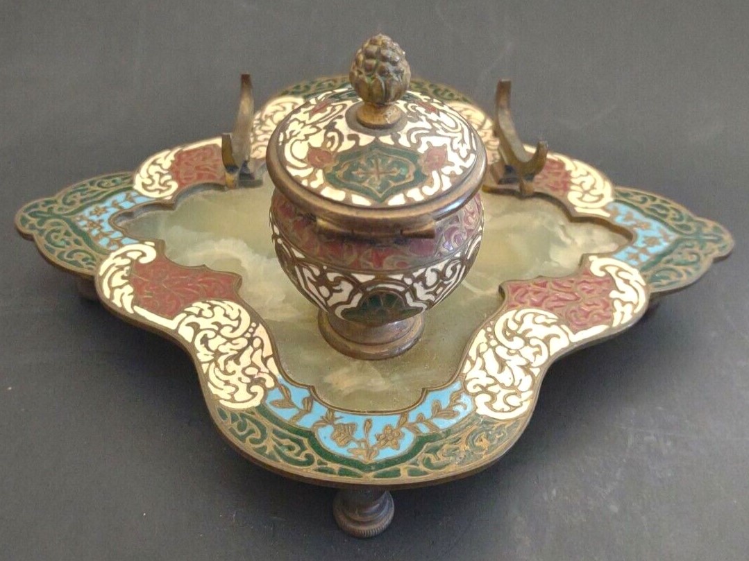 Champlevé Enameled Bronze Inkstand