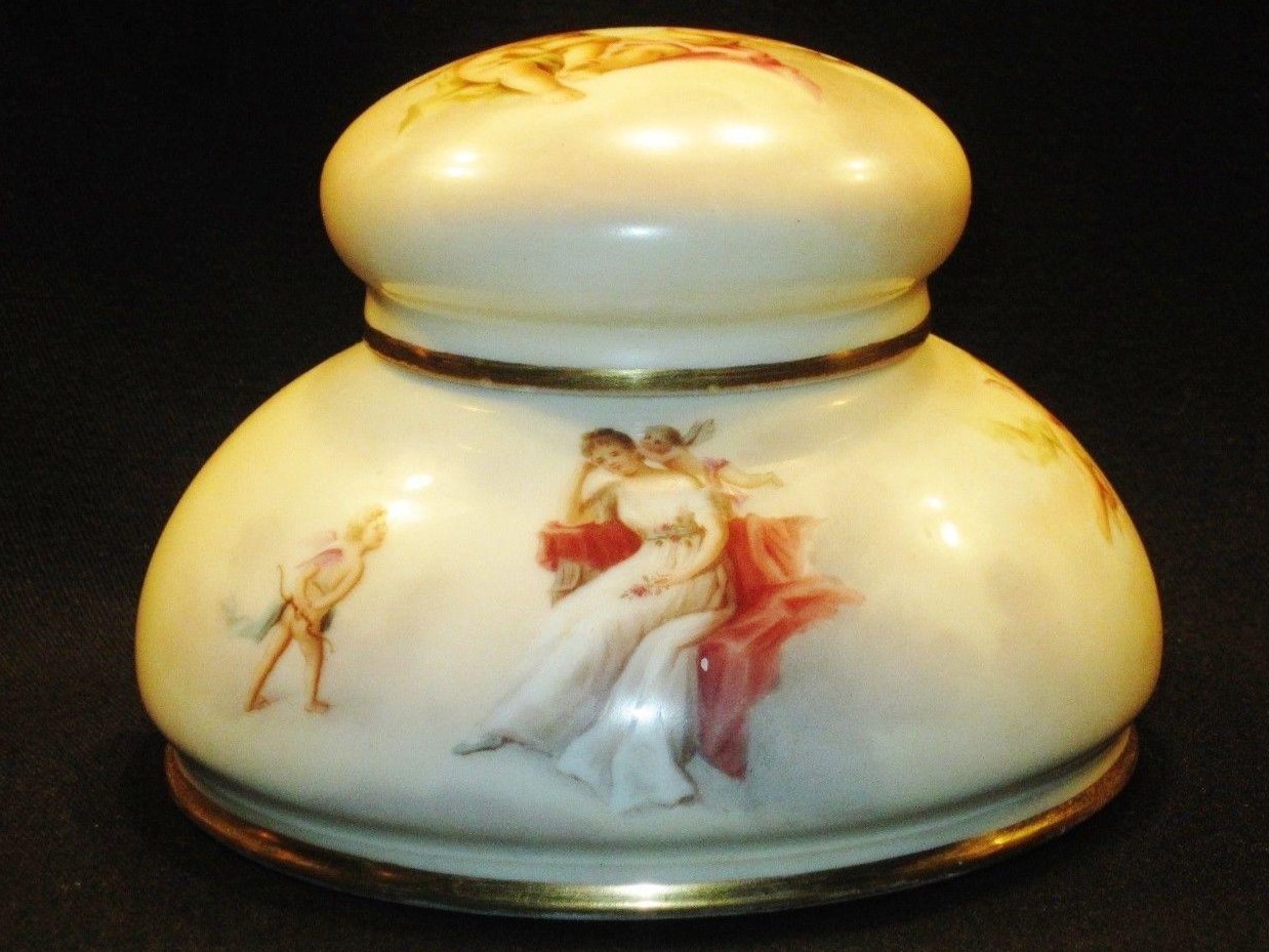 Porcelain Inkwell with Cherubs