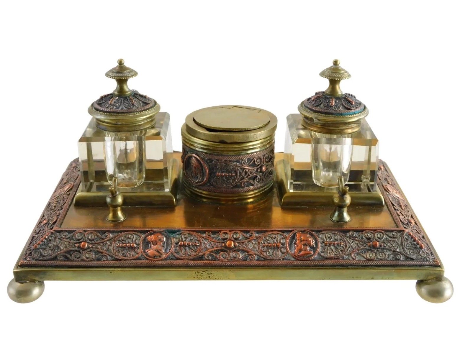 Brass and Copper Inkstand