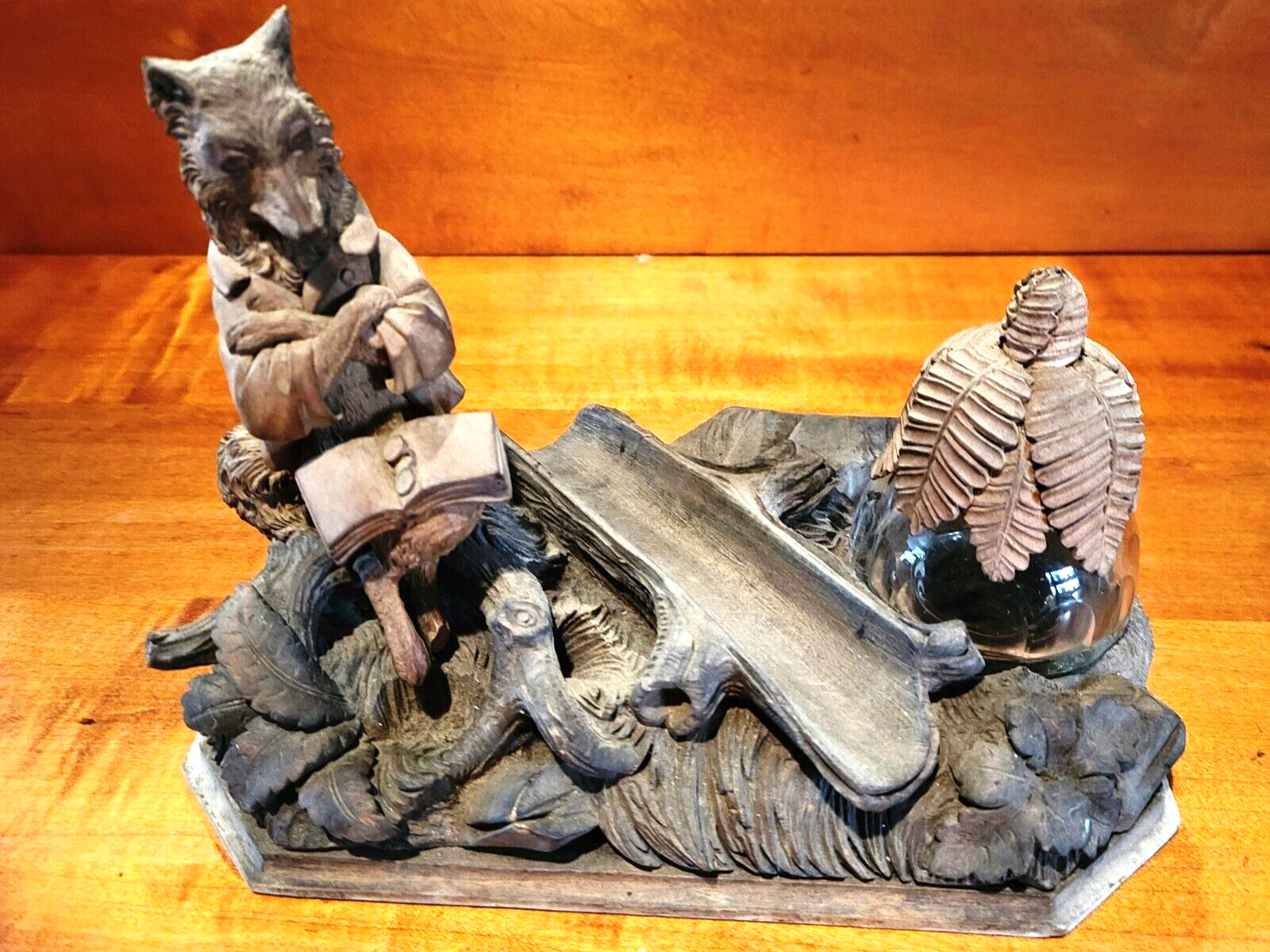 Carved Anthropomorphic Fox Inkstand