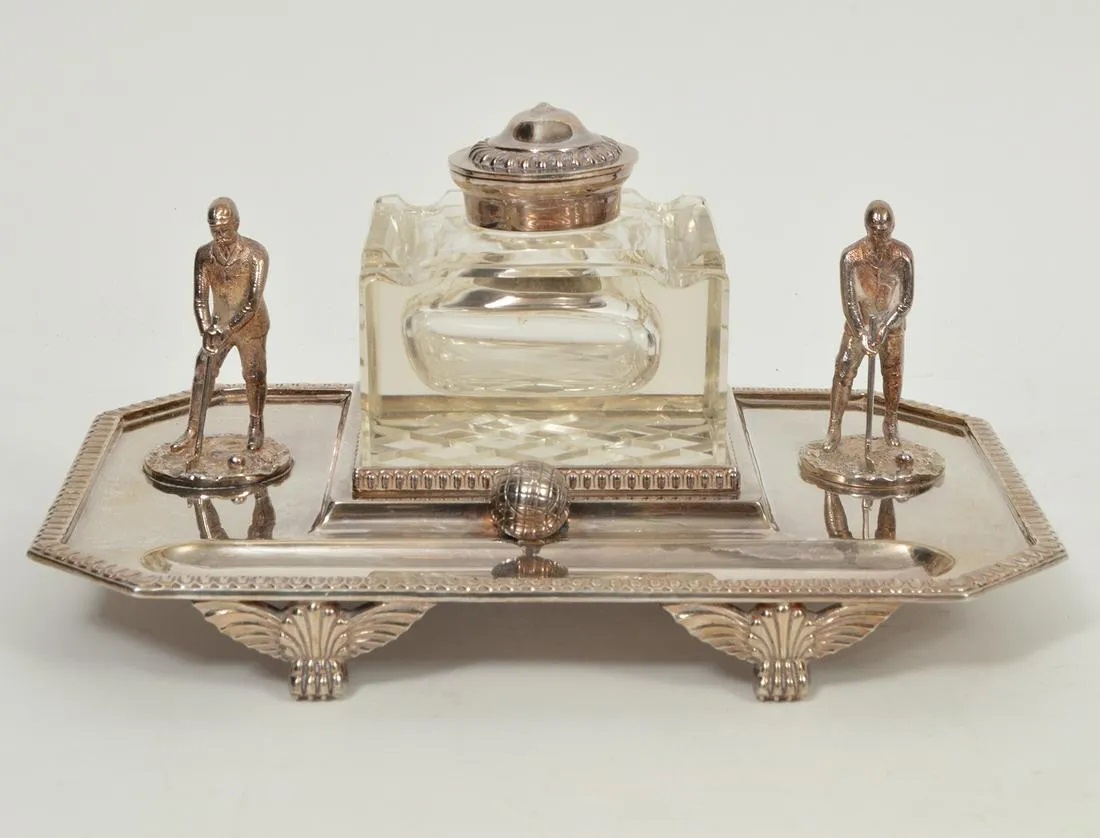 Golfing Inkstand with Two Golfers