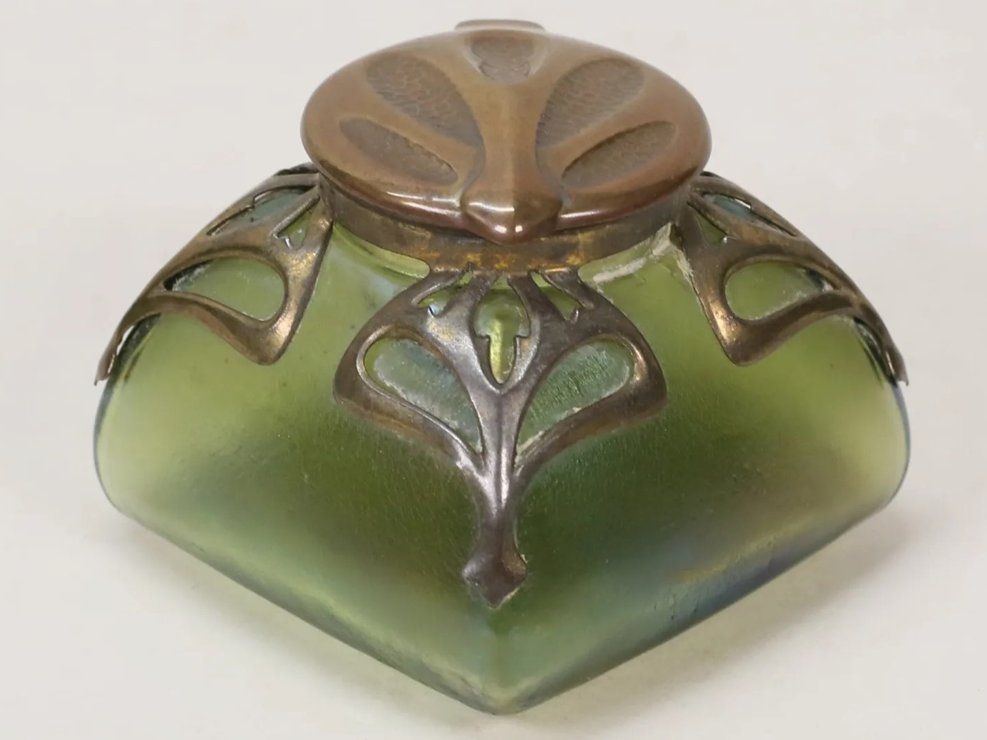 Green Art Glass Inkwell