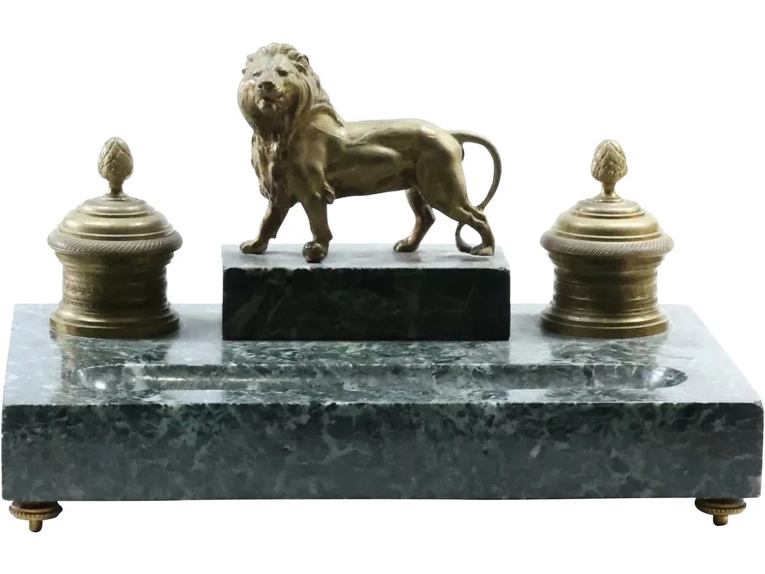 Lion on Marble Base Inkstand