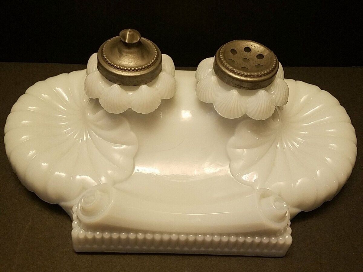 French Milk Glass Double Inkstand