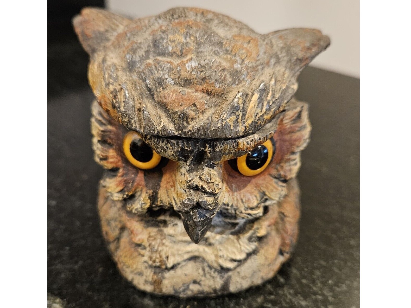 Cast Metal Owl with Glass Eyes