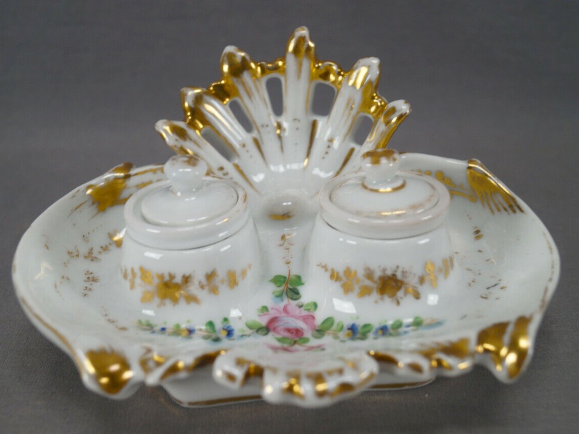 Old Paris Hand Painted Inkstand