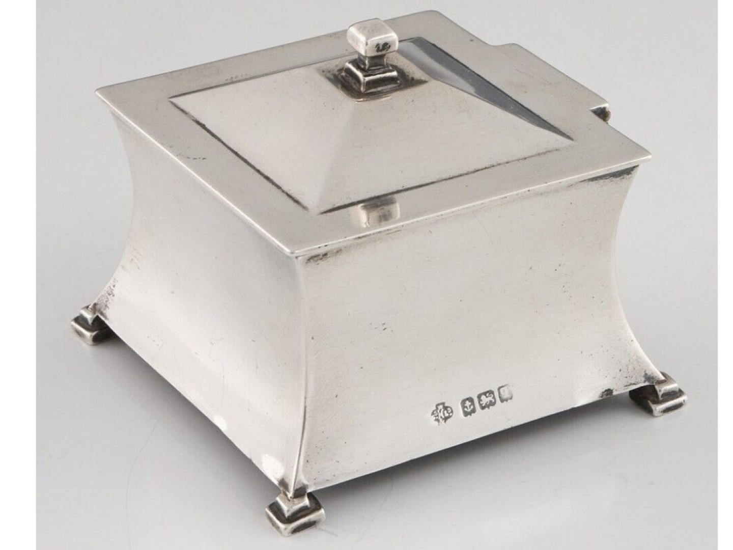 Square Form Sterling Silver Inkwell