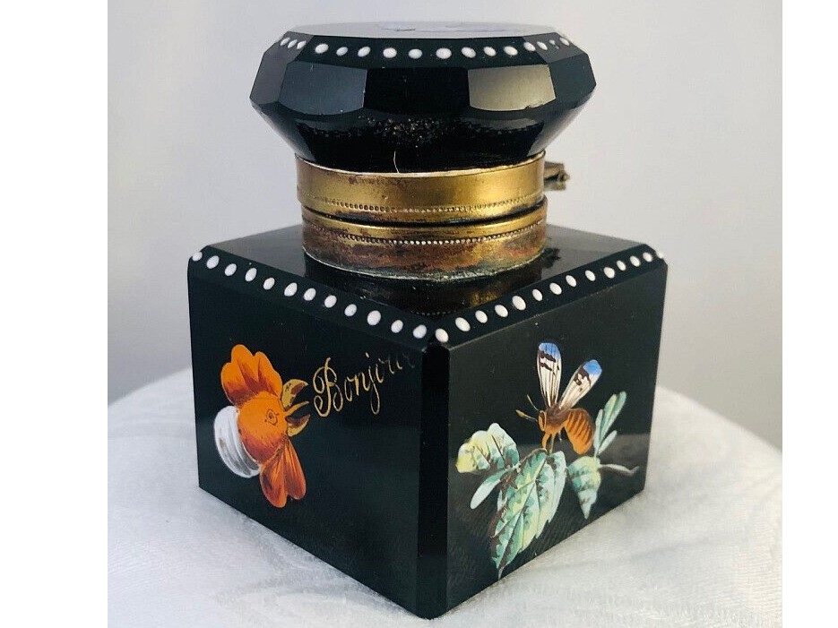 Black Cut Glass Inkwell