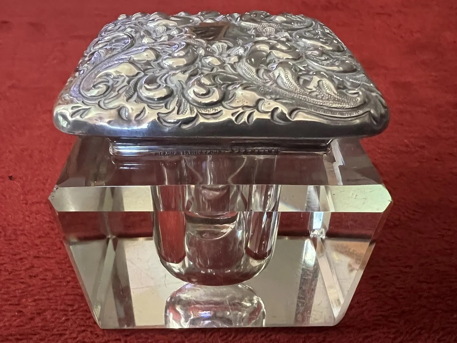 Black, Star & Frost Cut Glass with Sterling Lid