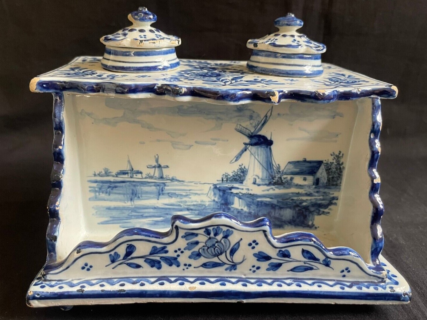 Delft Blue and White Pottery Inkstand