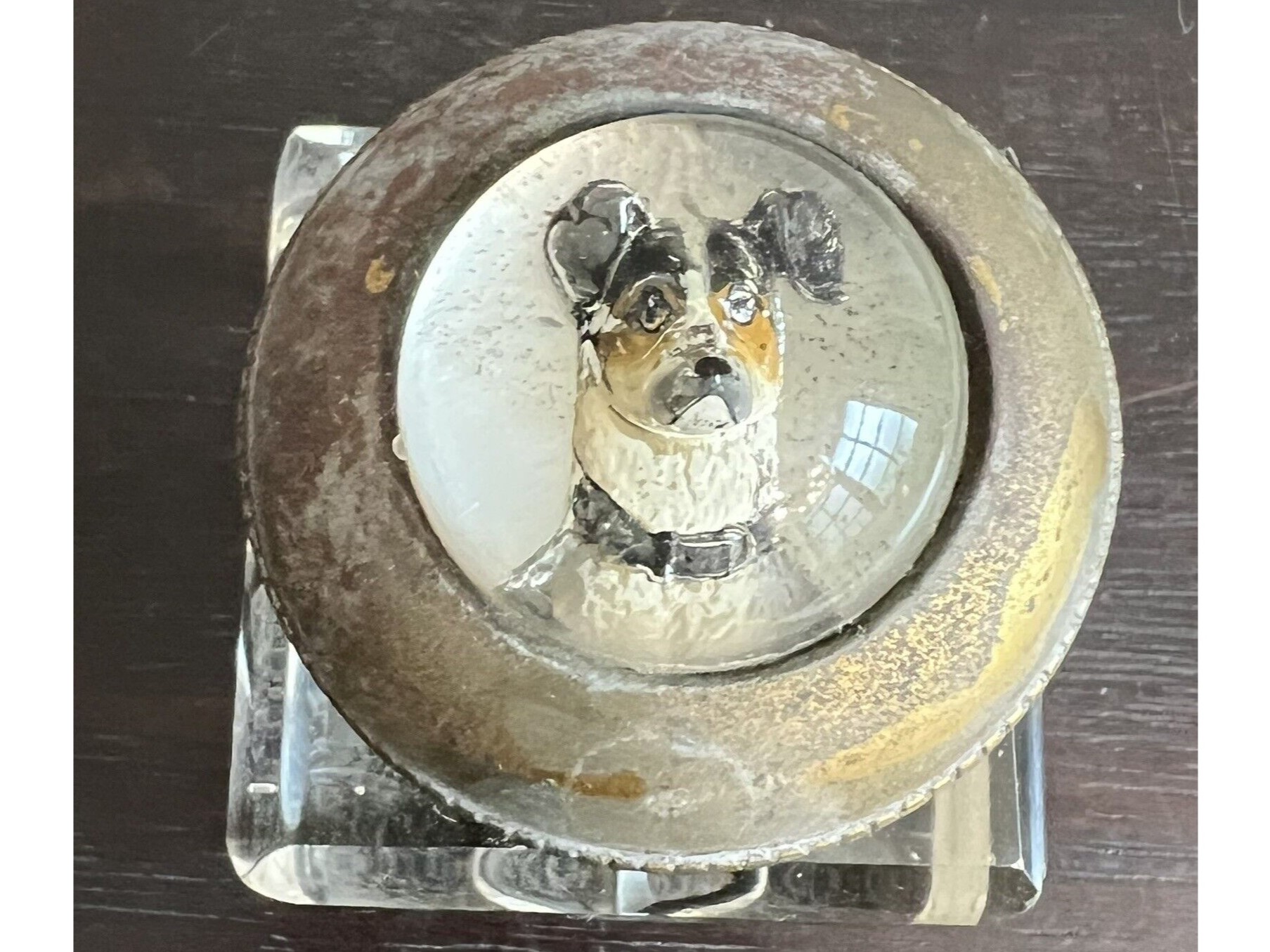 Glass Inkwell with Dog’s Head Lid