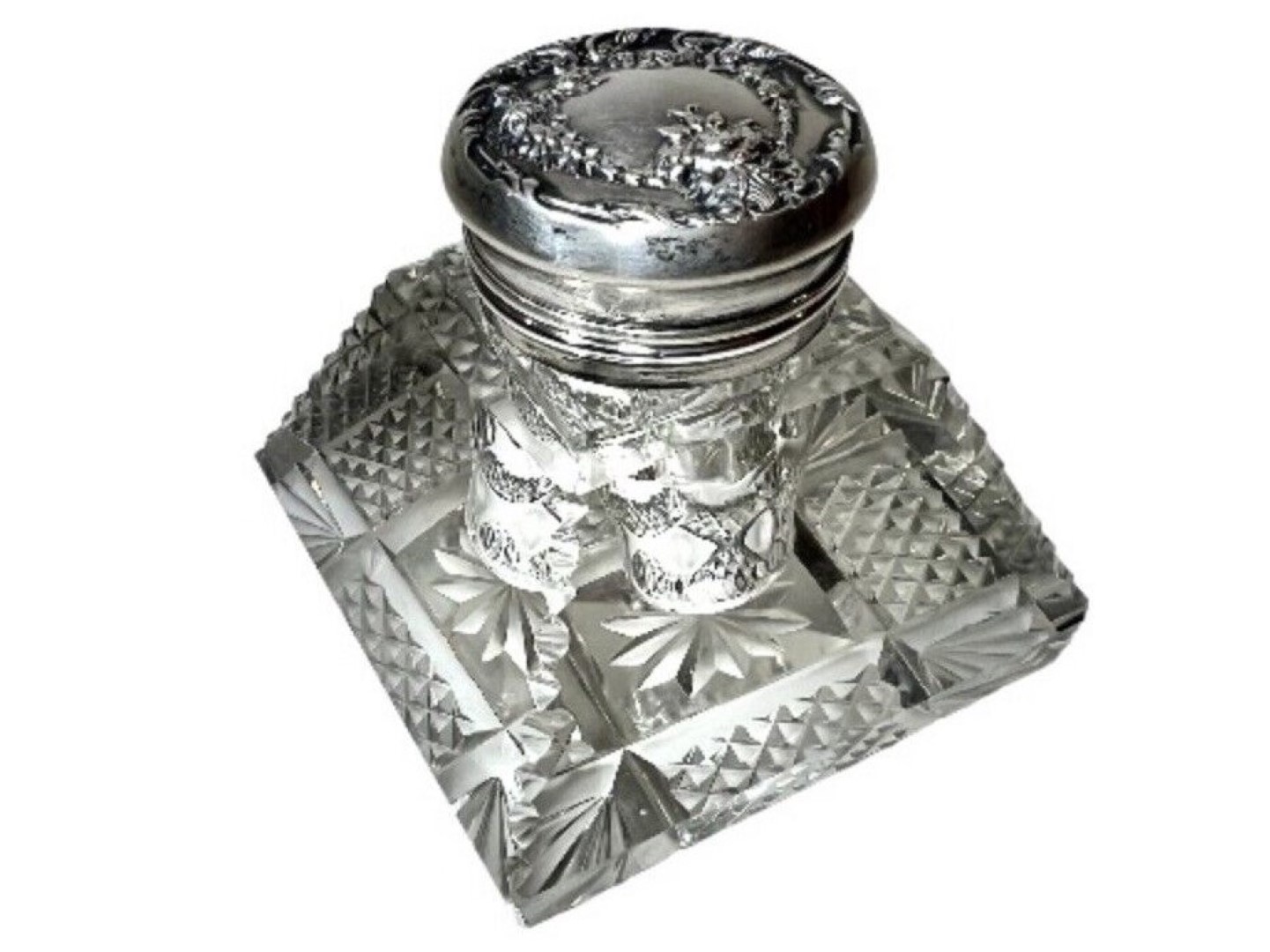 Sterling Silver and Cut Crystal Inkwell
