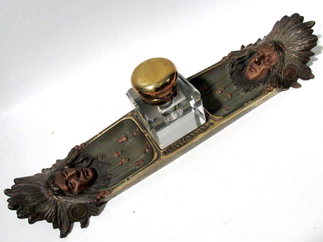 Tray Inkstand with Indian Chief Ends