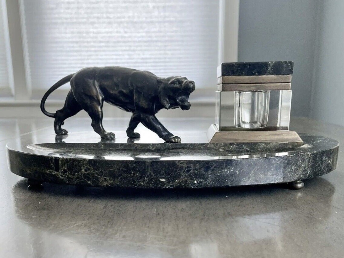 Panther on a Marble Base Inkstand