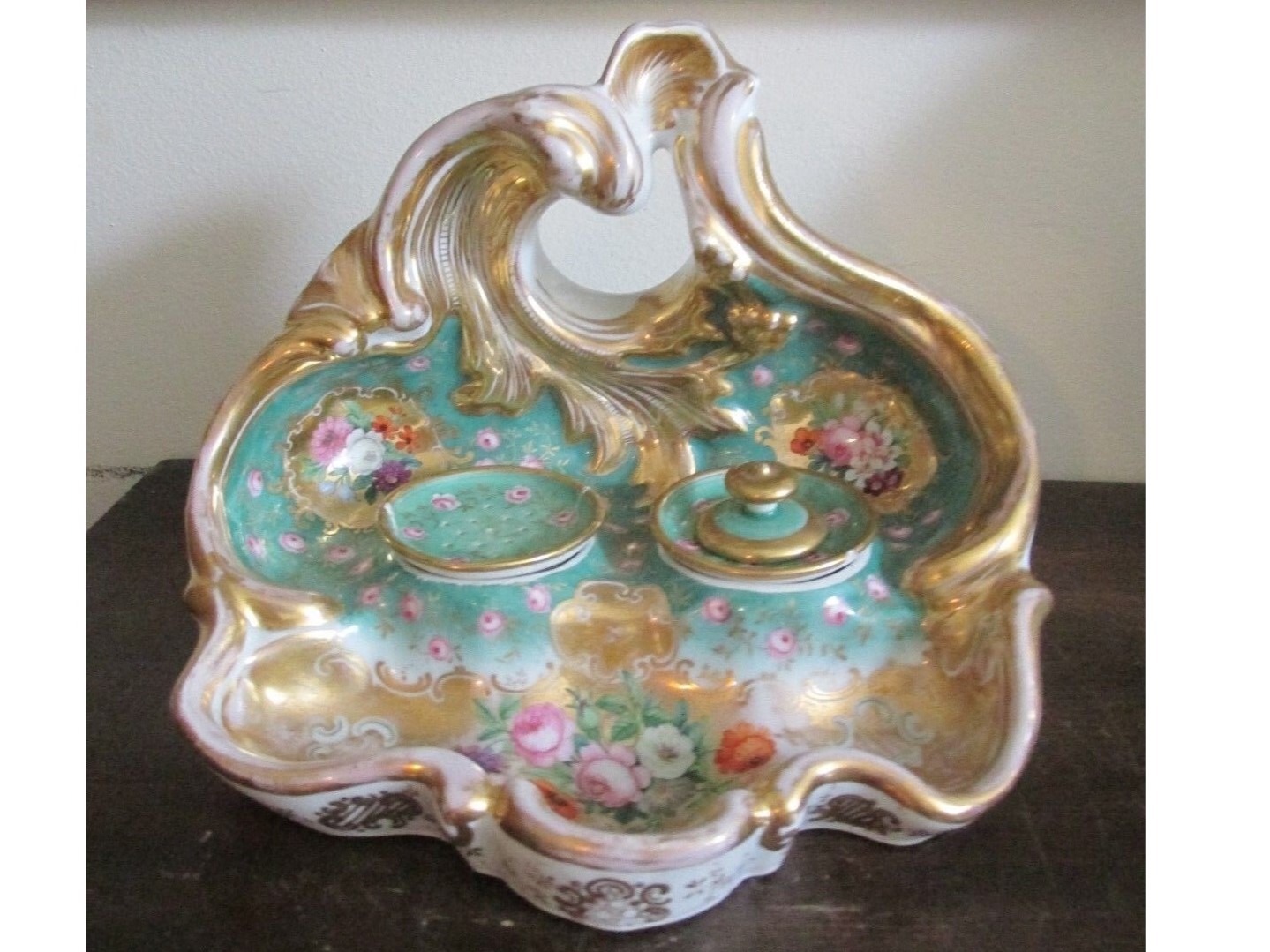 French Porcelain Hand Painted Inkstand