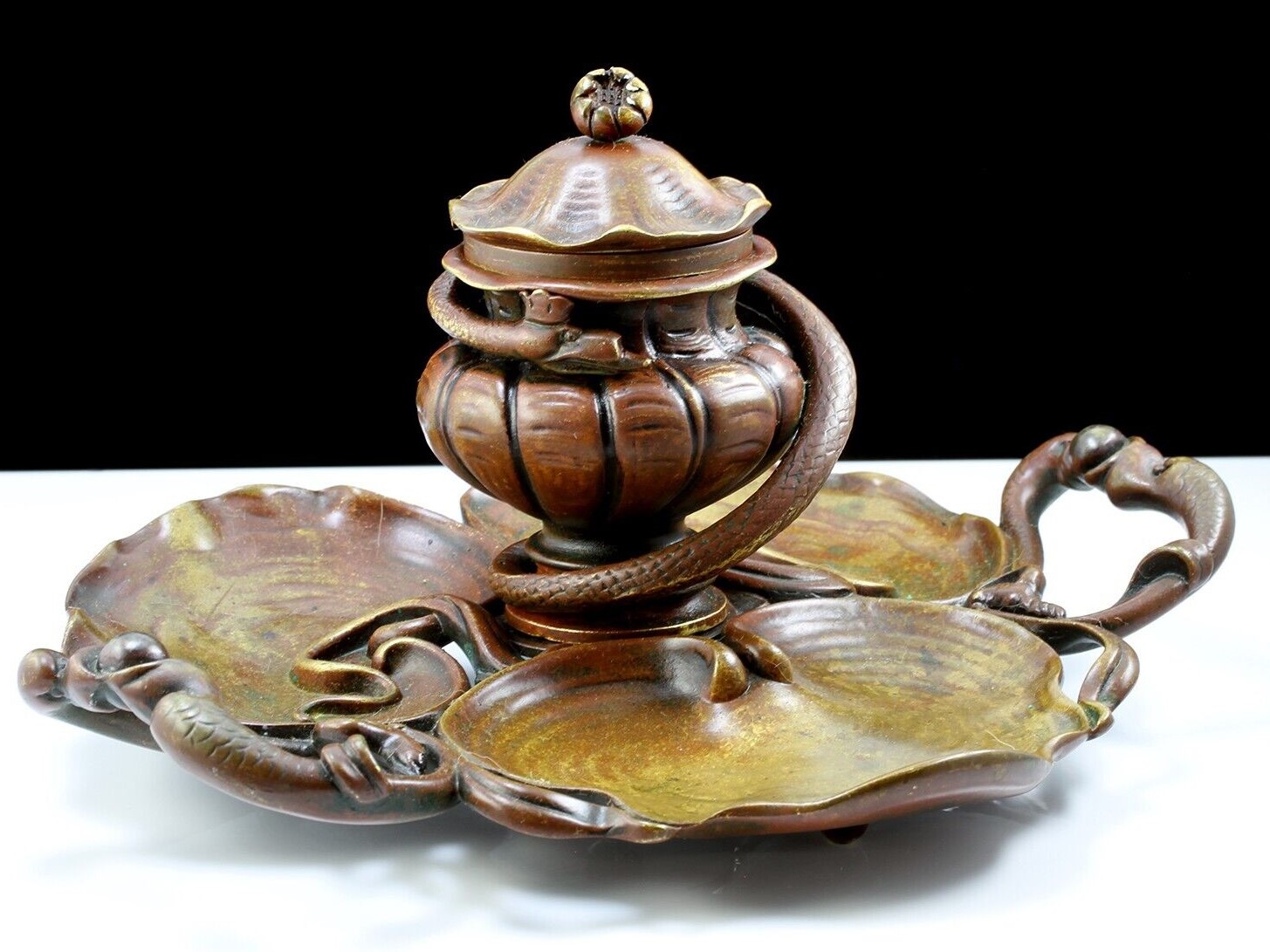 Serpentine Art Nouveau Inkstand