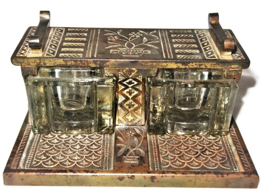 Cast Iron Inkstand with “Slide-in” Glass Inkwells