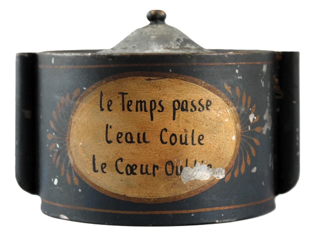 19th Century French Toleware Portable Inkstand with Poetic Inscription