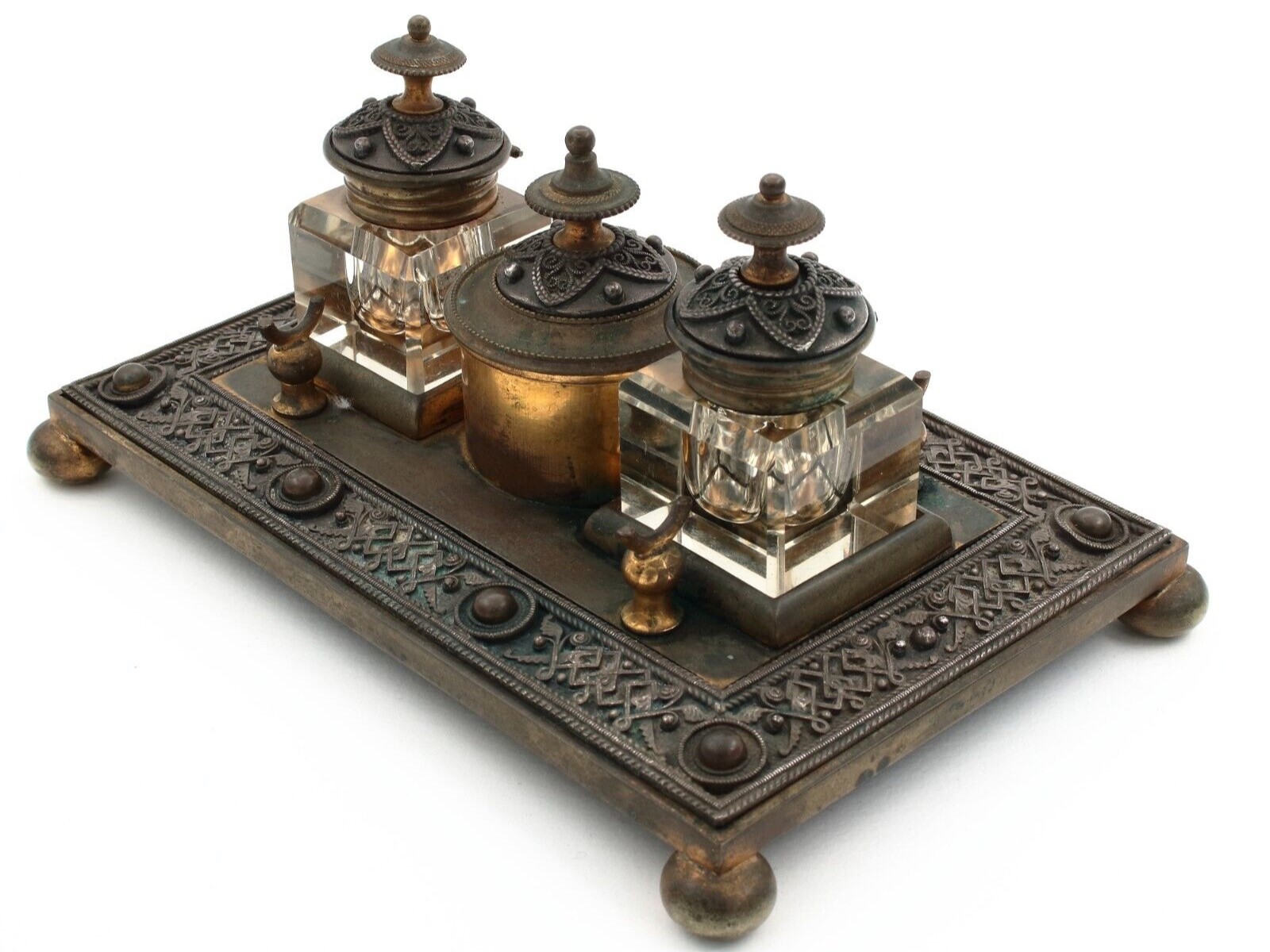 Bronze Double Inkstand with Ball Feet
