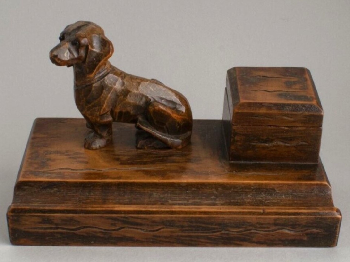 Carved Dachshund Inkstand