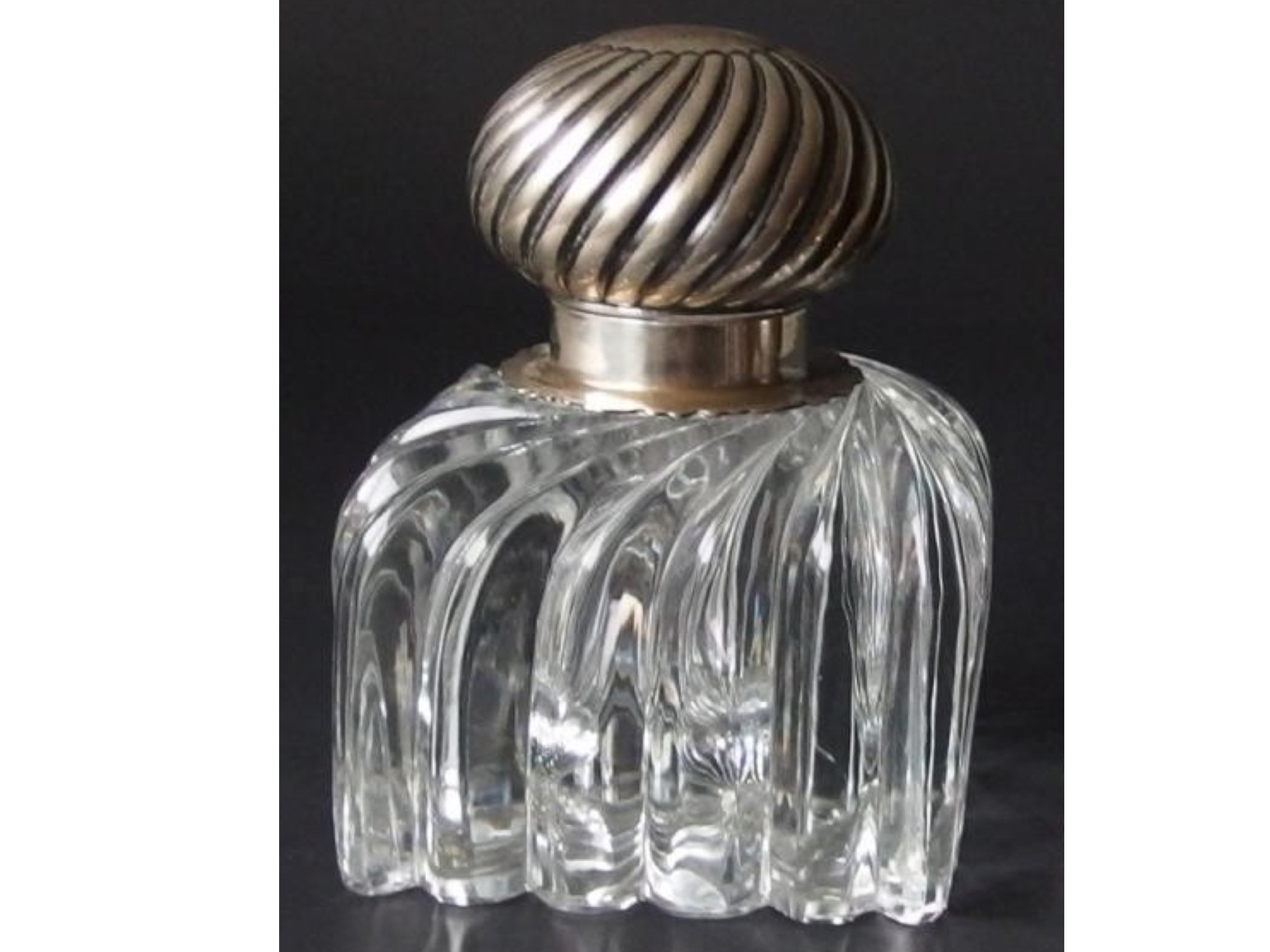 Cut Glass Inkwell with Sterling Lid