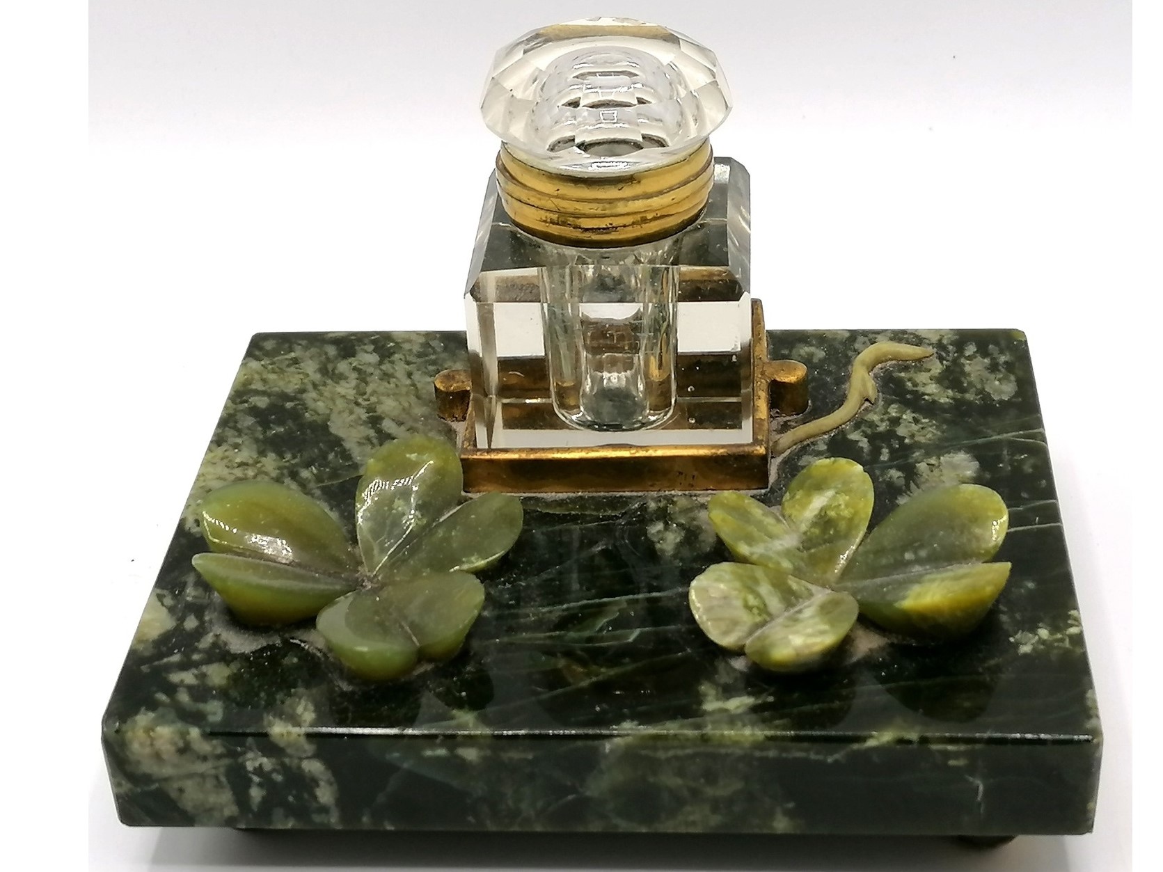 Green Marble Inkstand with Shamrocks