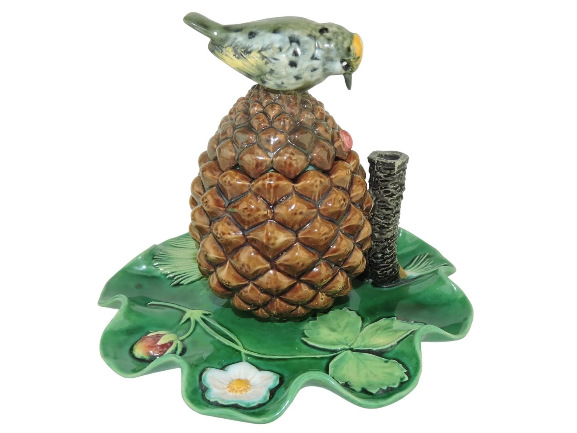 Majolica Pinecone Inkwell