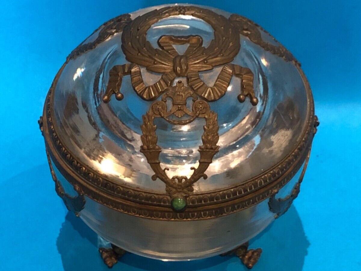 Spherical Glass Inkwell with Bronze Overlay