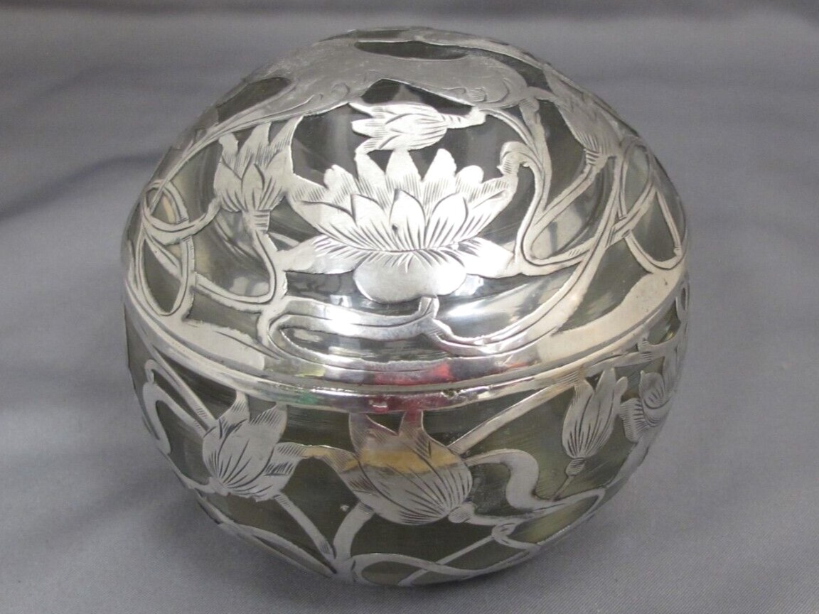 Glass Inkwell with Sterling Overlay