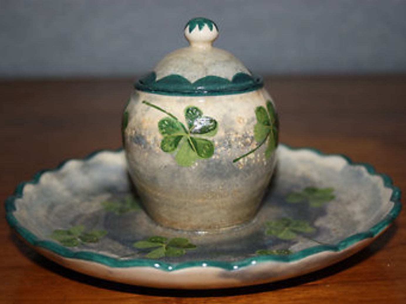 Pottery Inkwell with Shamrocks