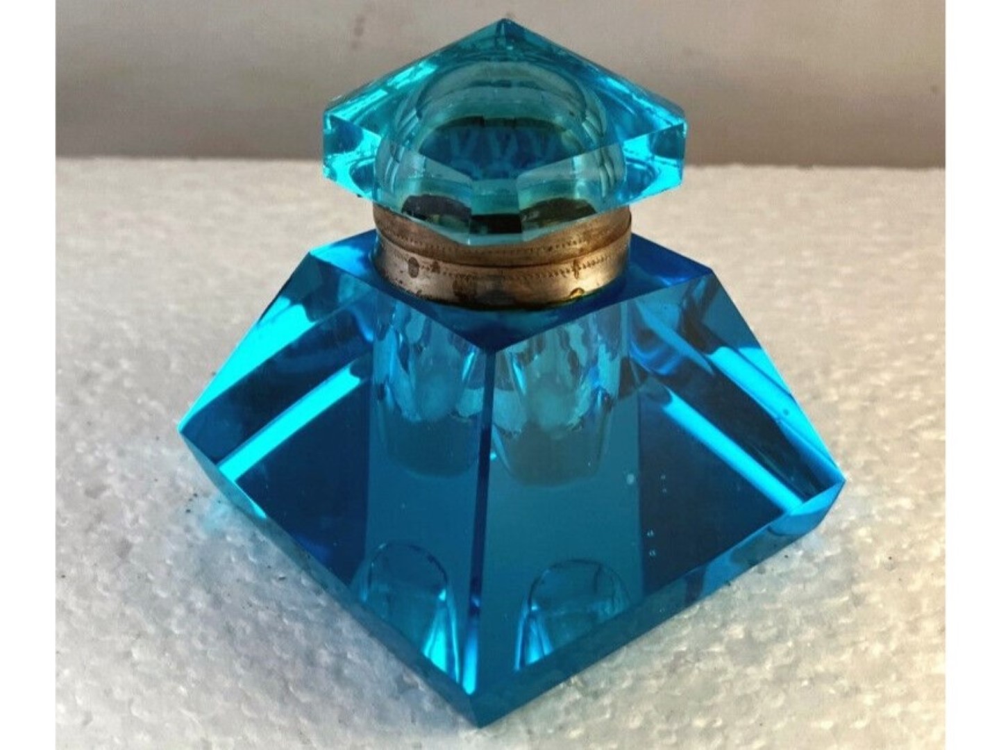 Peacock Blue Glass Inkwell