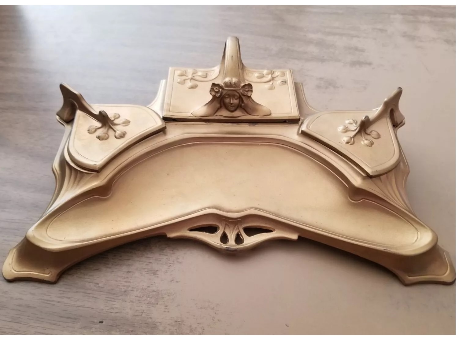 Art Nouveau Double Inkstand with Built-in Rocker Blotter
