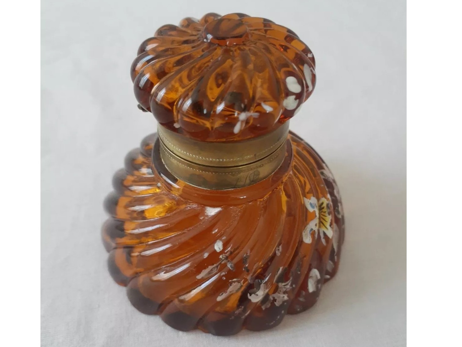Amber Swirl Glass Inkwell