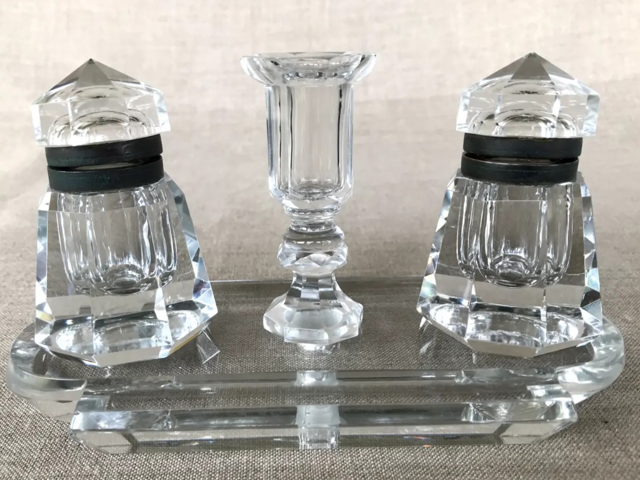 Glass Inkstand with Candle Holder