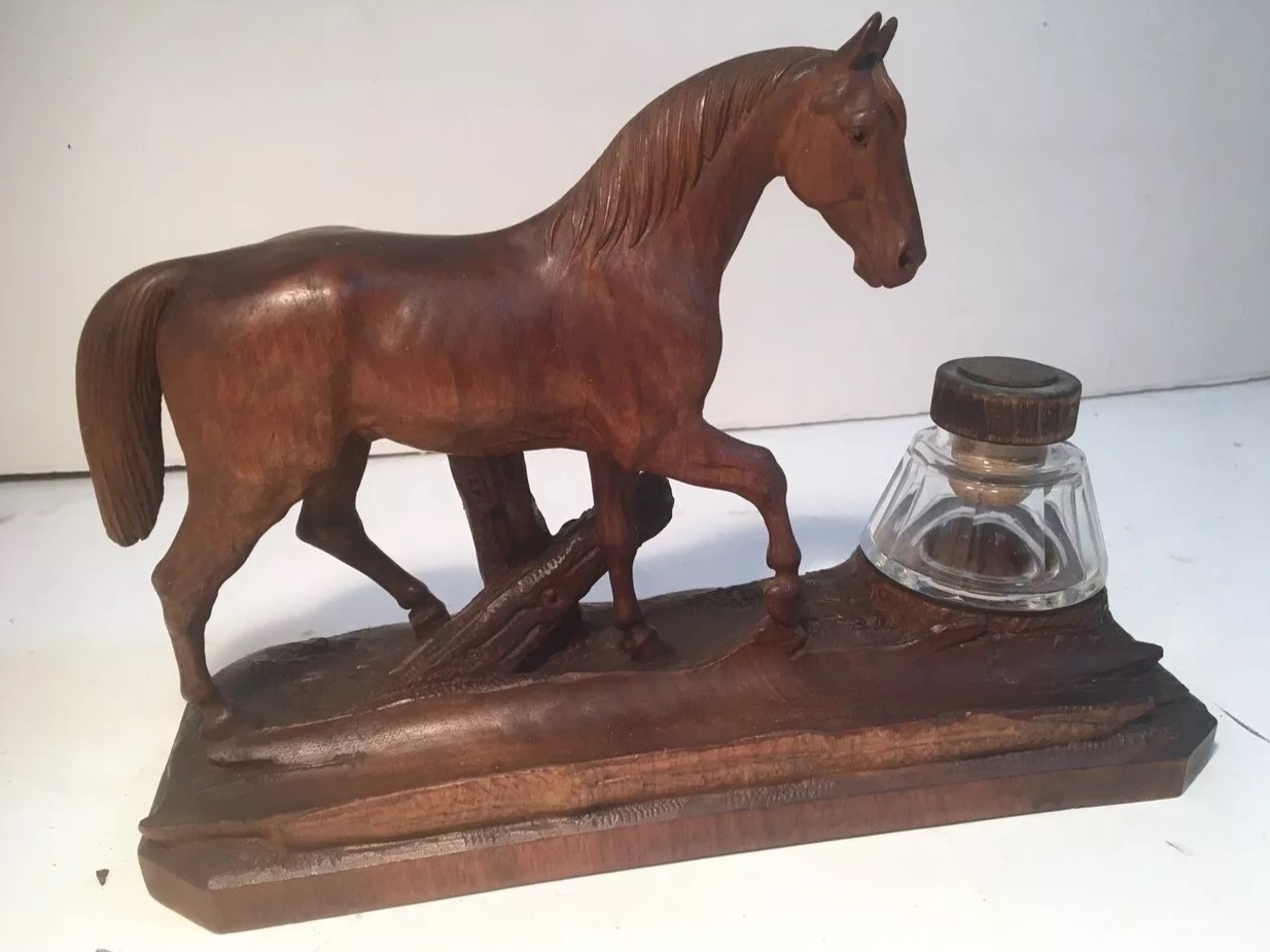 Hand-Carved Horse Inkstand