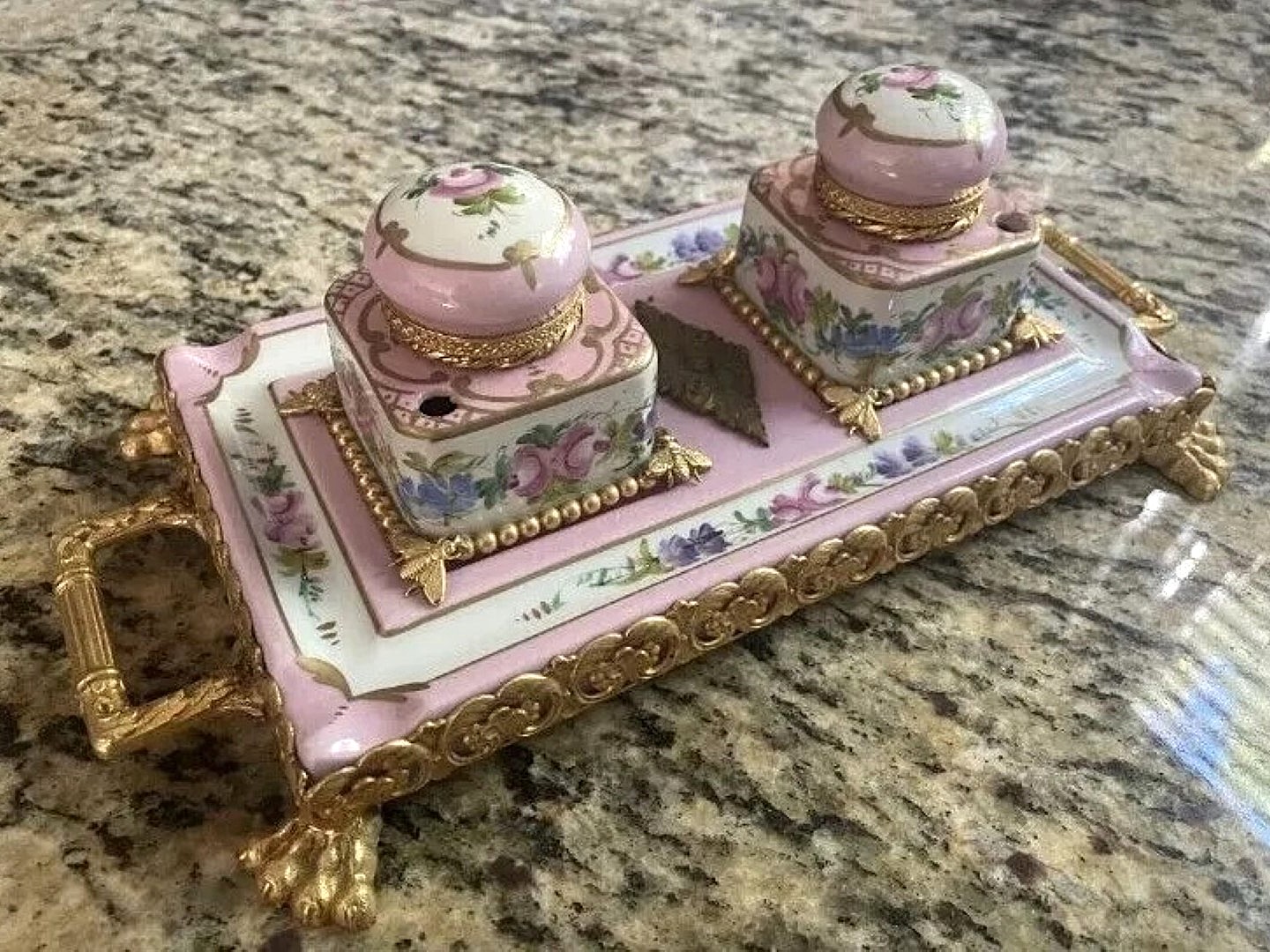 Limoges Porcelain Double Inkstand