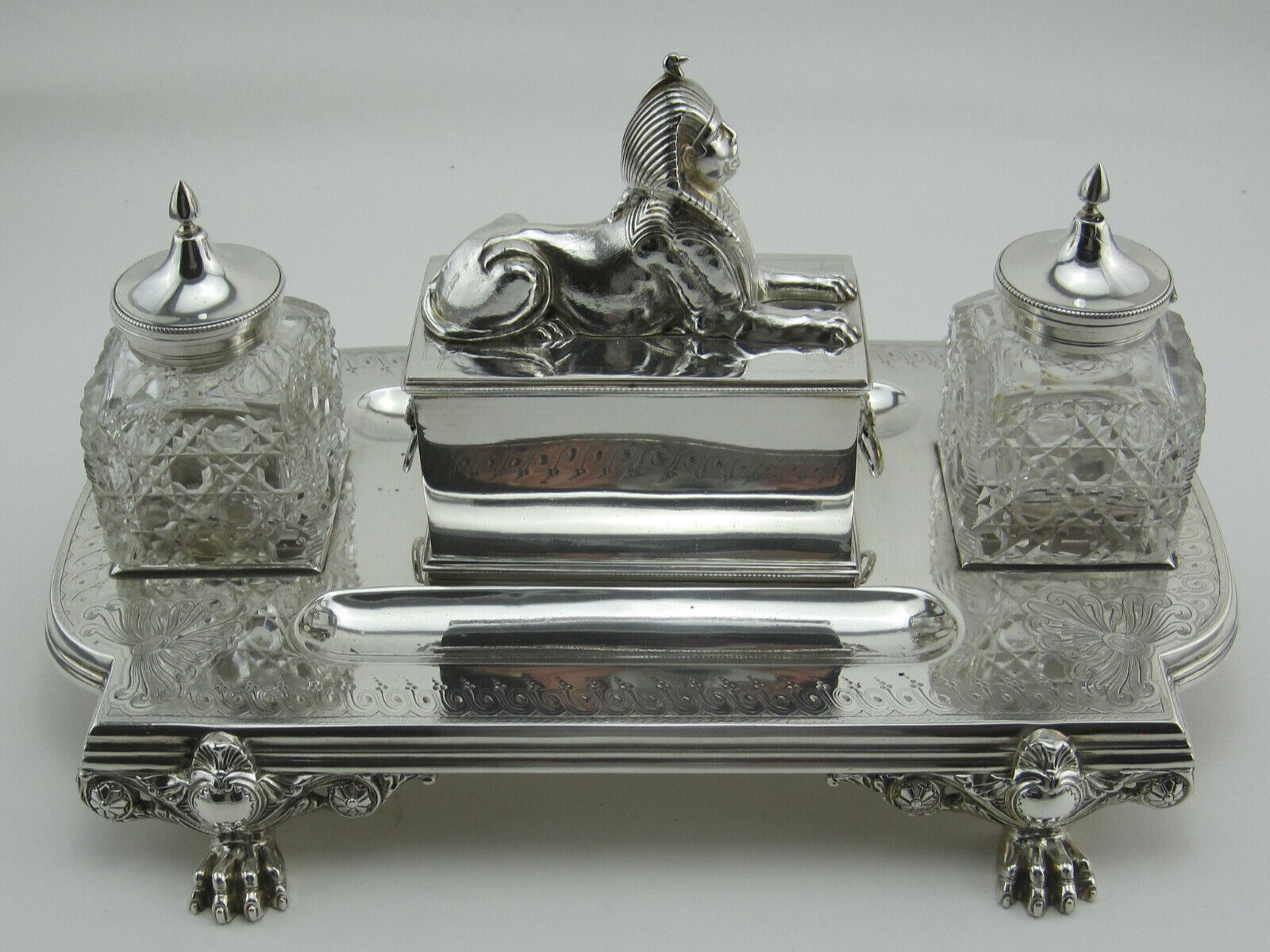 Silverplated Inkstand with Sphinx