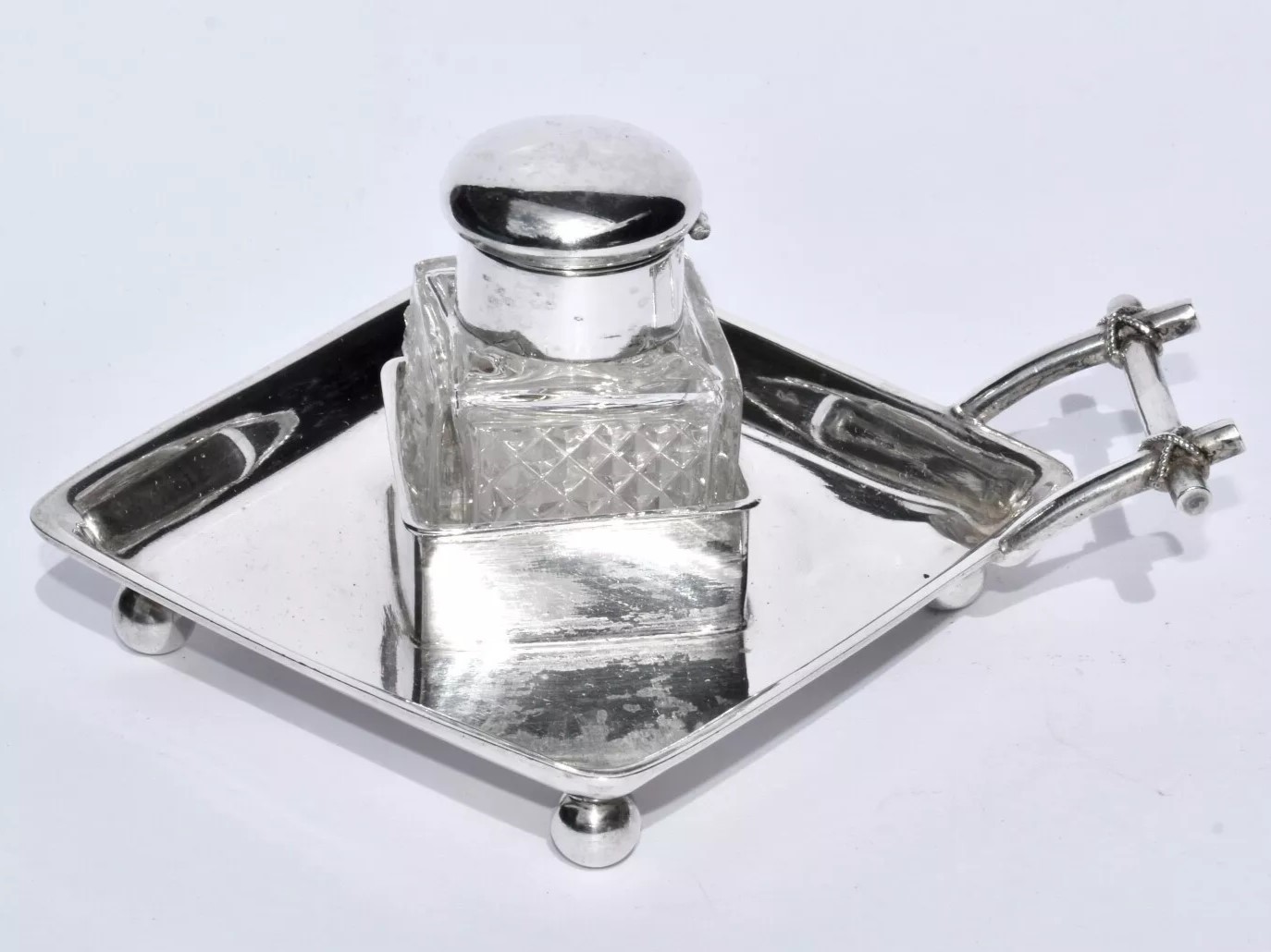 German 800 Silver Inkstand with Handle
